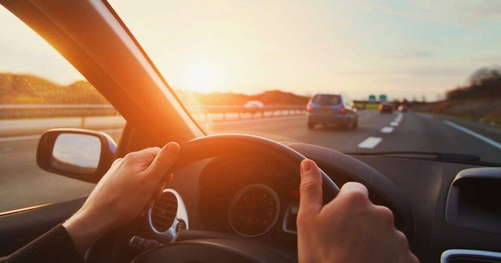 car driving in the sun